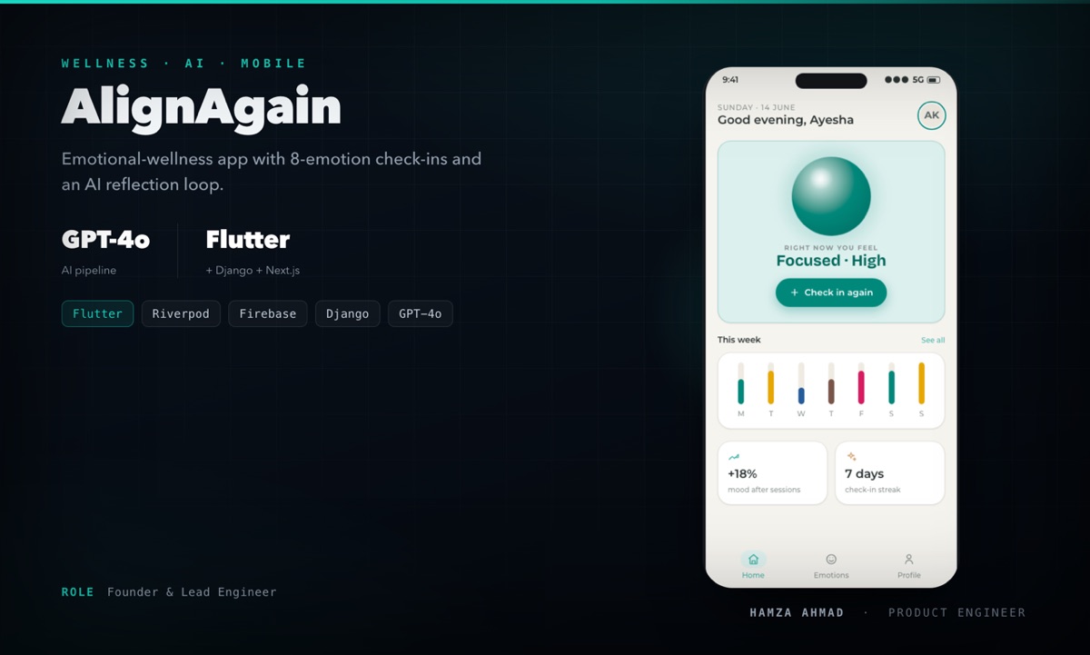 AlignAgain — Mobile App · AI · Wellness built by K-Mavericks