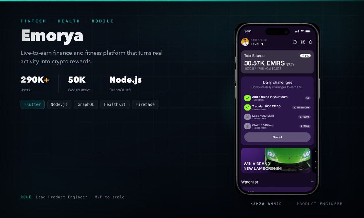 Emorya Finance — Mobile App · Health Tech · Crypto built by K-Mavericks
